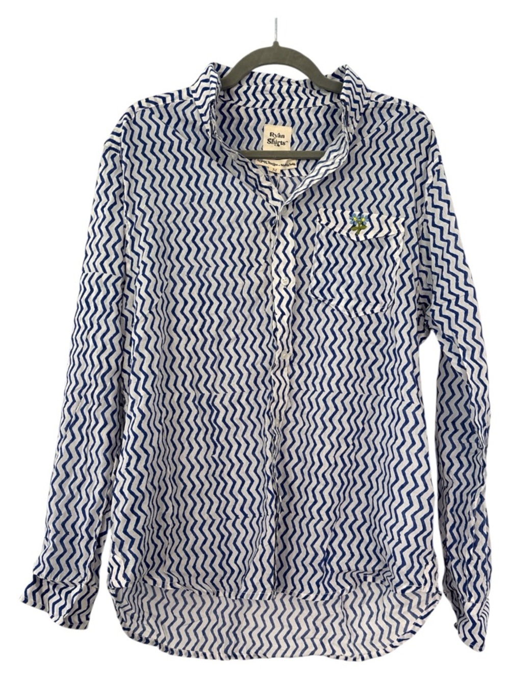 Emerson Fry NWT Ryan Shirt in Zigzag Indigo Organic Size Medium - Picture 2 of 11